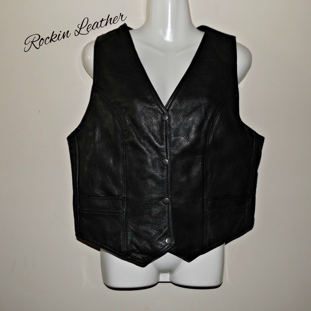 Rockin Leather XL Black Button Vest
